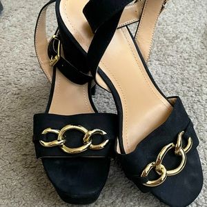 Black n Gold Block Heel Sandals Size 9